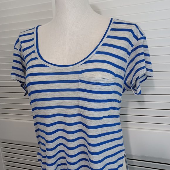 Madewell Blue Gray Striped Scoop Neck Pocket Tee Shirt - Picture 3 of 10